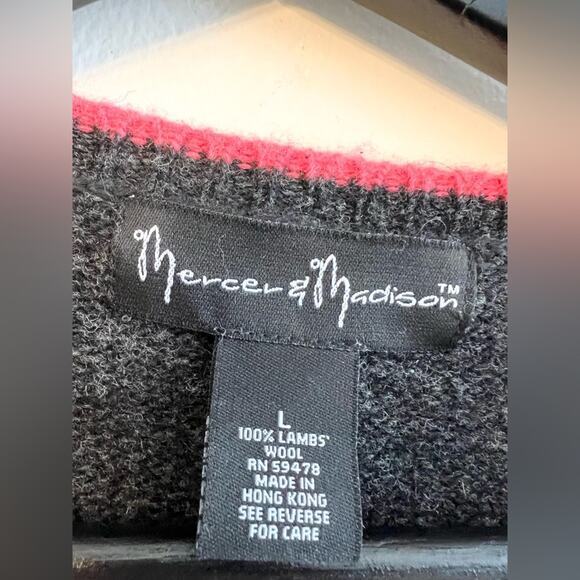 Vintage Y2K 100% lambswool sweater fair isle grey pink 2000s cozy winter large - Picture 2 of 6